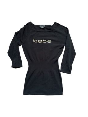 bebe Black Crewneck Logo Top
